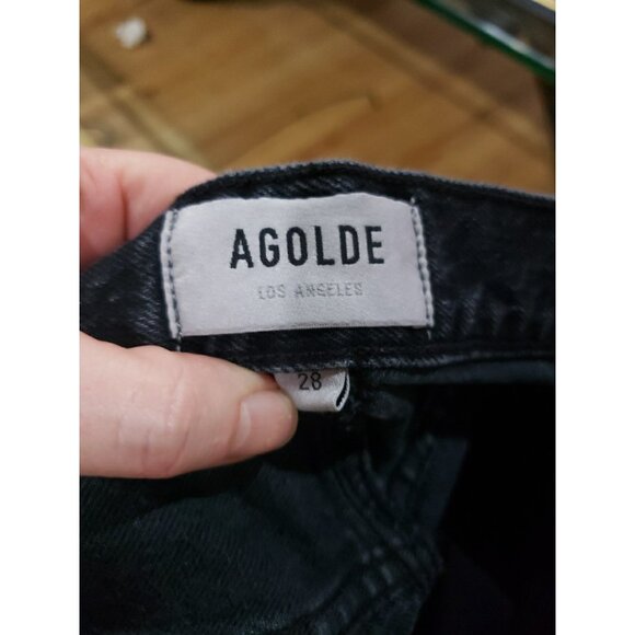 AGOLDE Leif Denim Maxi Skirt Women's 28 Front Slit Dark Wash Black - Picture 4 of 5